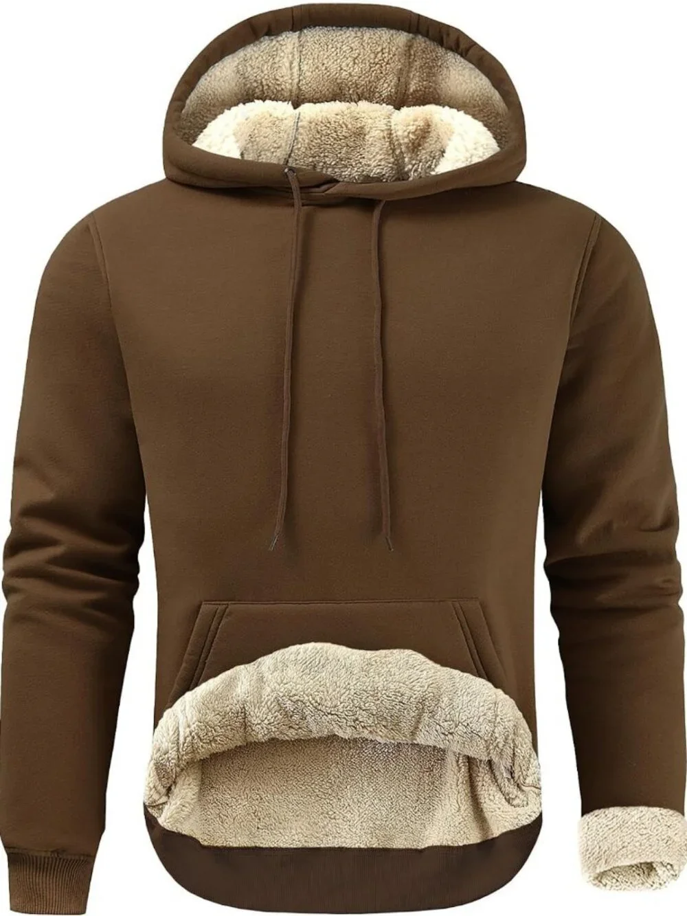 Cozy Men's Sherpa Fleece Pullover Hoodie - Warm Cotton Sweatshirt for Winter
